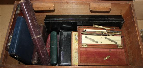Collection of cased drawing instruments
